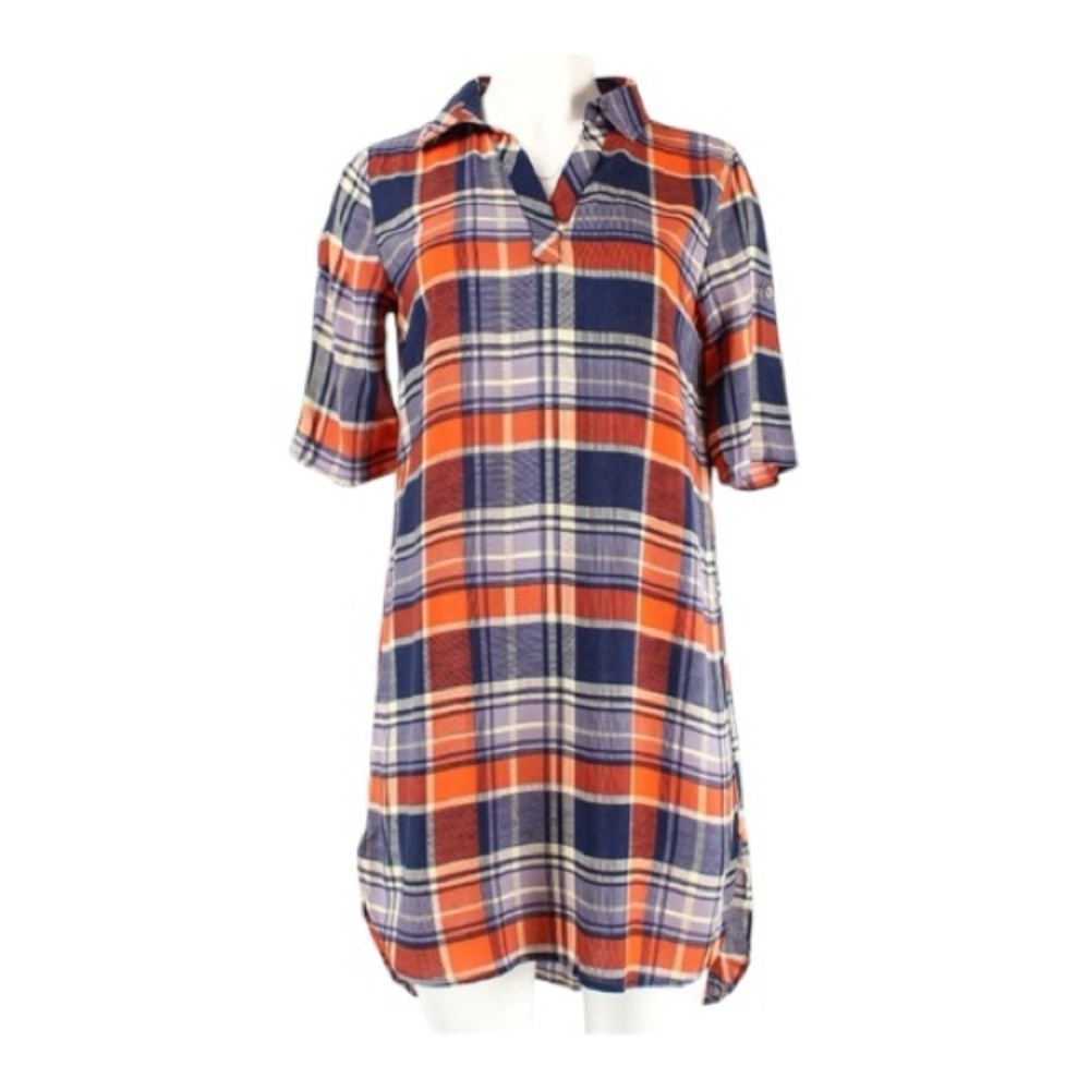 Boutique Lightweight Half Sleeve Plaid Shift Dress M View 2